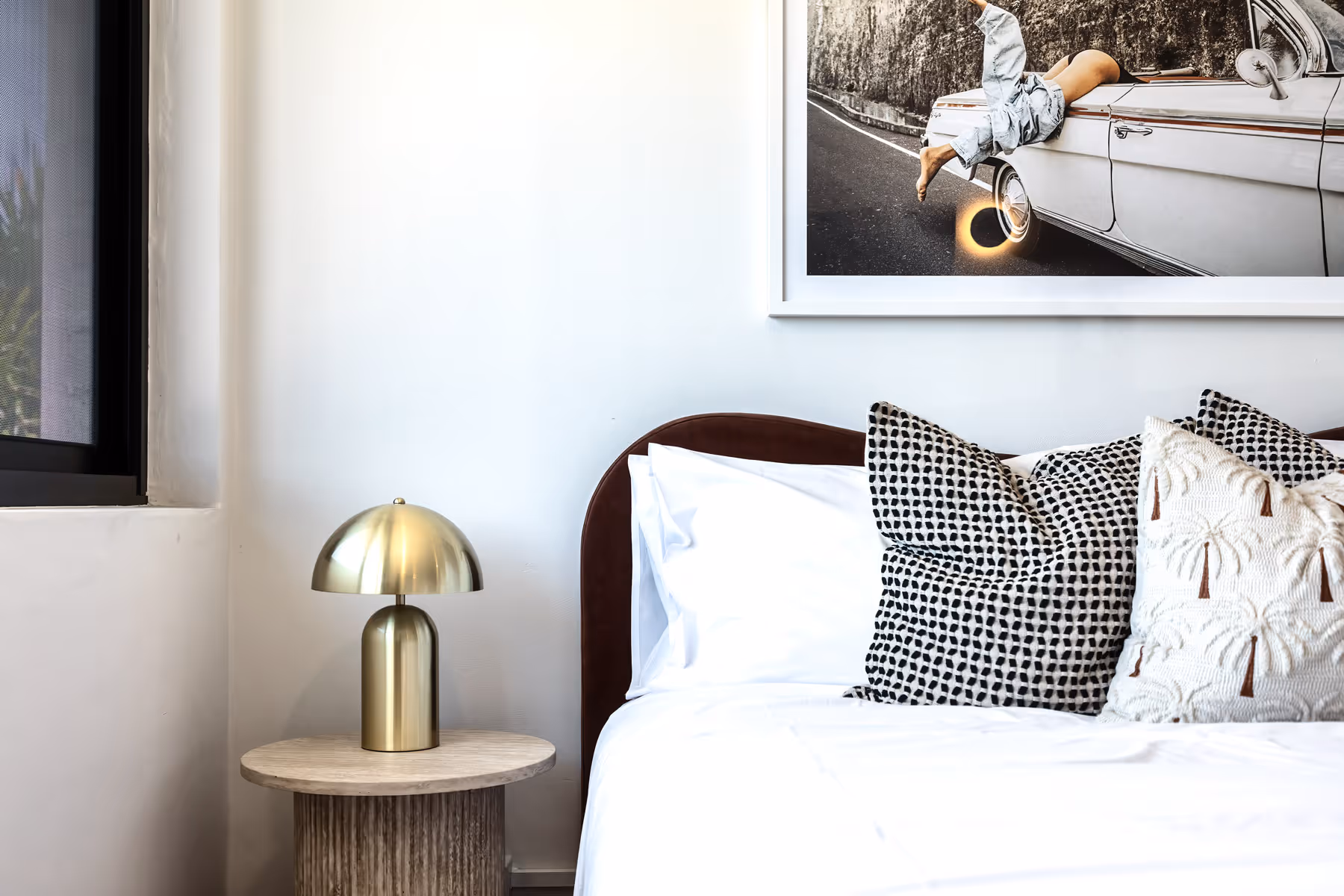 Spacious motel room with natural light