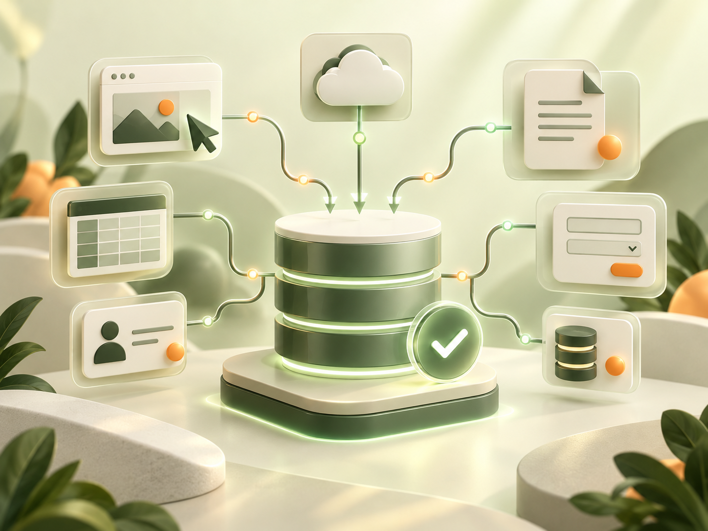 Multiple data sources connected to a central organized database.