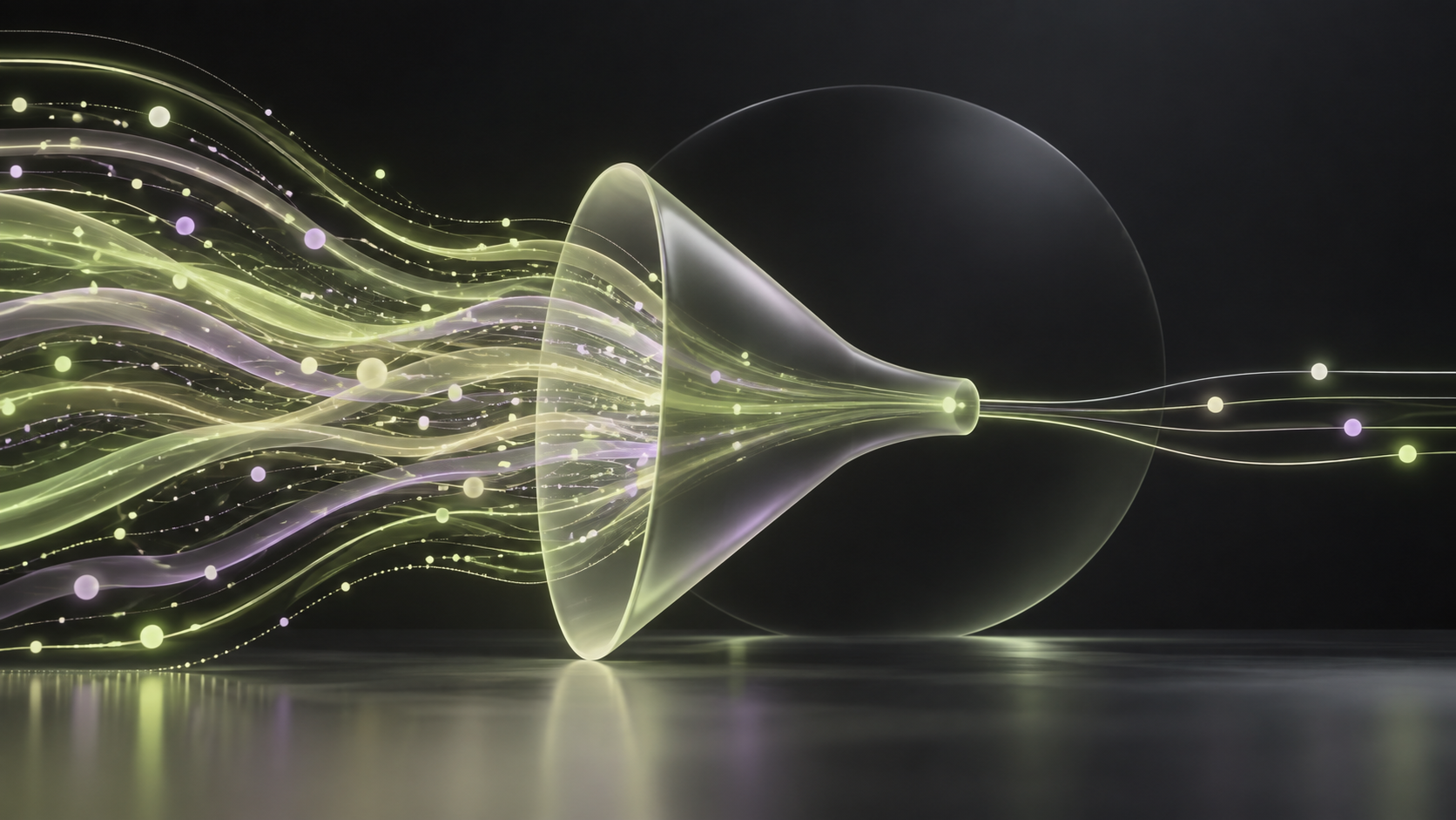 Abstract visualization of website traffic flowing through a conversion bottleneck
