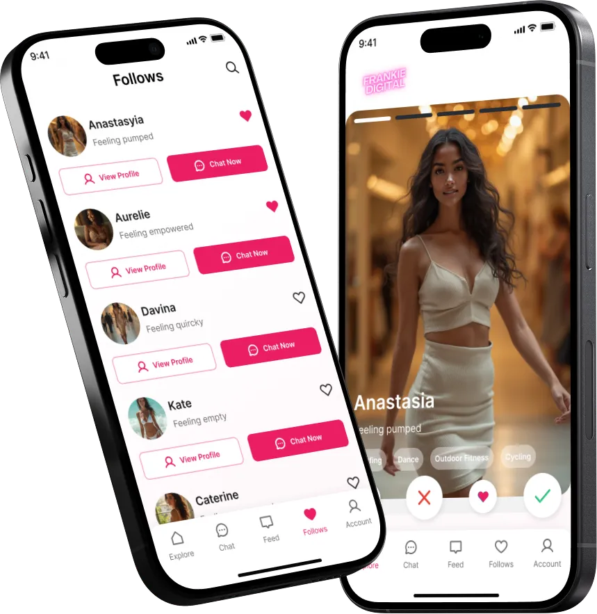 Two cell phones showing a woman's profile and a man's profile.