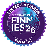 Multicoloured, circular sunburst Finnies 2026 logo. The words 'Fintech Awards' curve along the top, and the word 'Finalist' curves along the bottom.