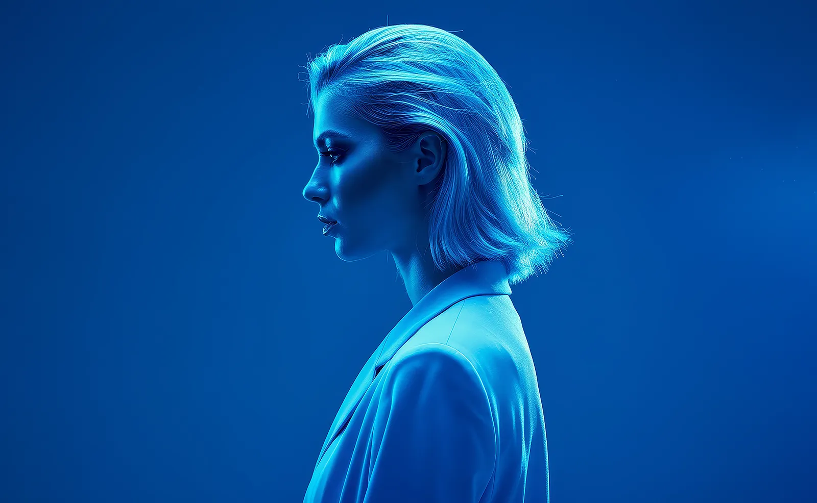 woman with neon blue background