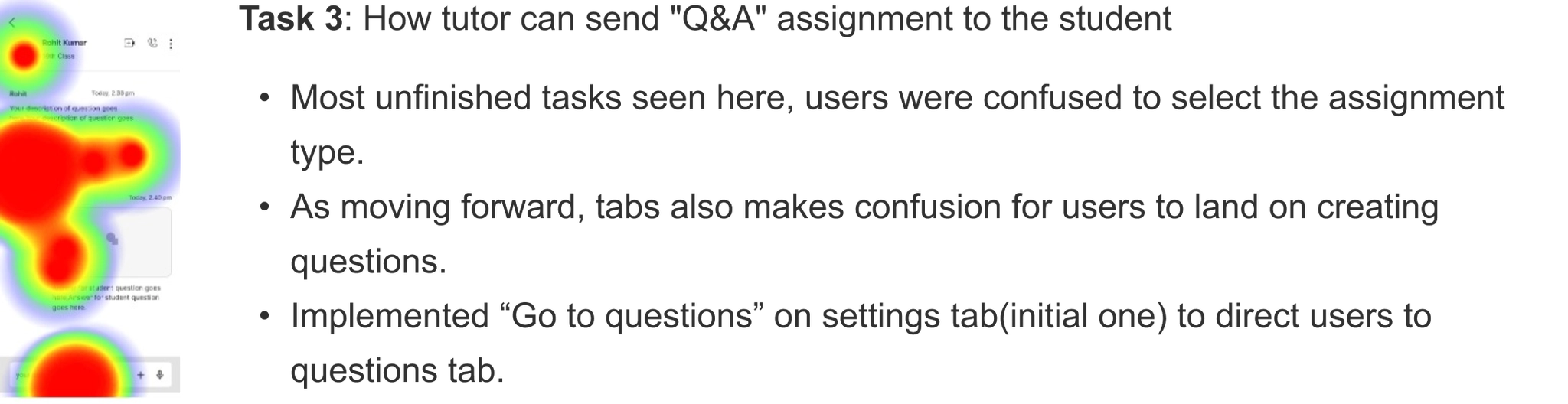 Usability testing results and heatmap analysis for task 3 of Mentor app prototype