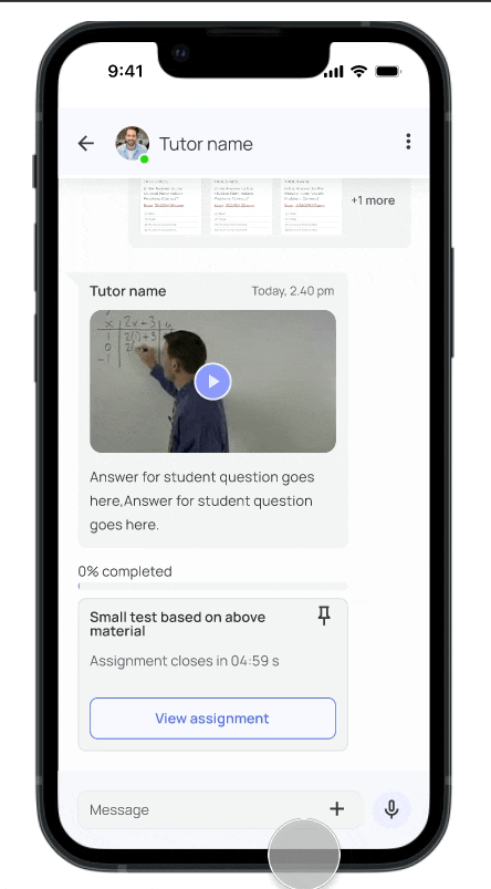 Animated demo of tutor inbox for approving student connection requests in the Mentor app