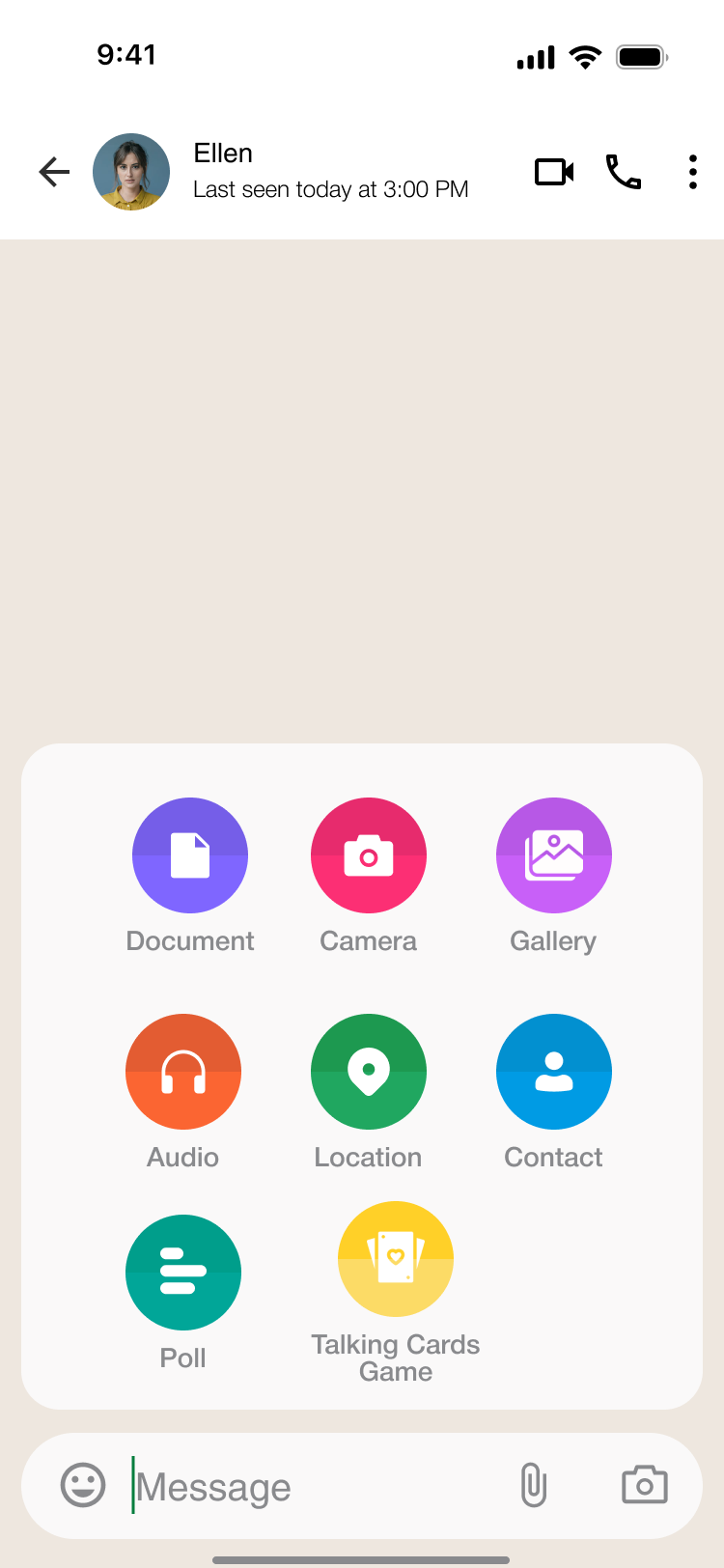 WhatsApp card game feature integrated into the attachment options in the messaging interface