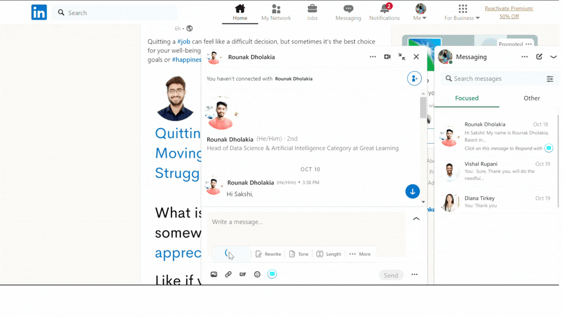 Version 2 interaction demo of ResponseMate Chrome extension with refined UX flow