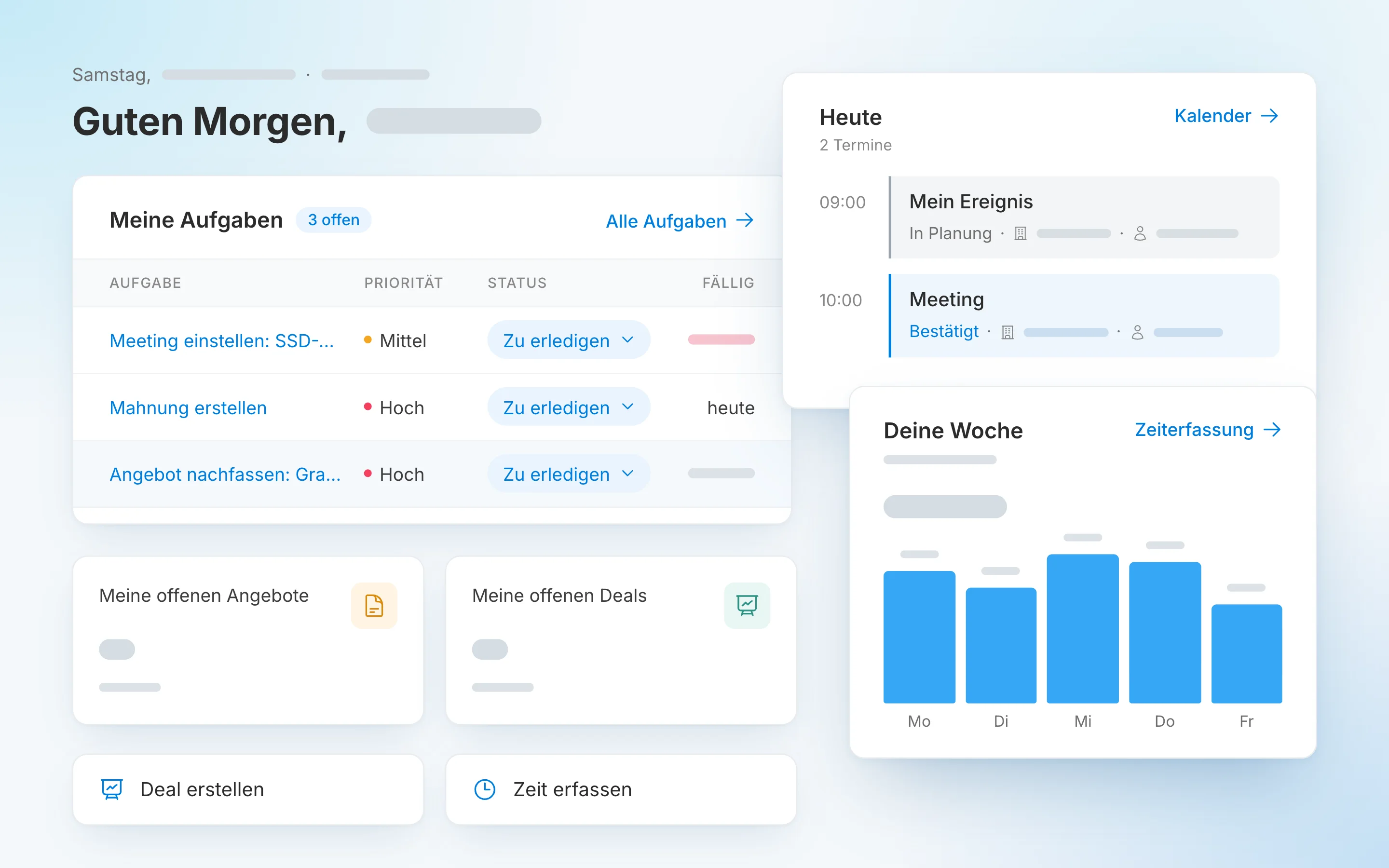 2WORK Dashboard mit Auftragseingang, Verkaufstrichter und Top-Kunden