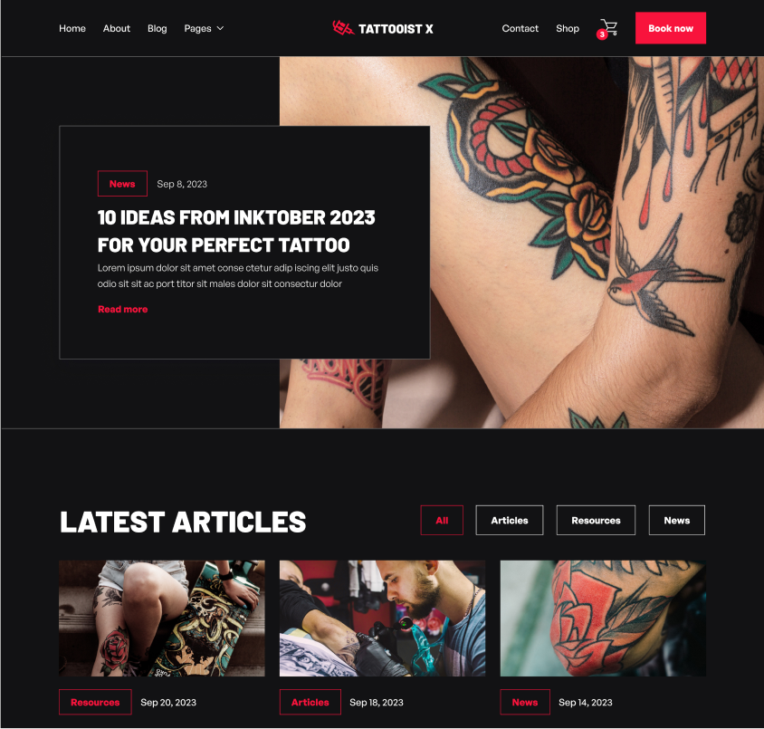 Image Page Hero Strip - Tattooist X Webflow Template