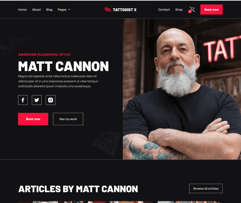 Artist Single - Tattooist X Webflow Template