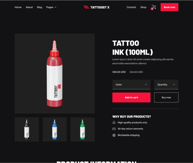 Shop Single - Tattooist X Webflow Template