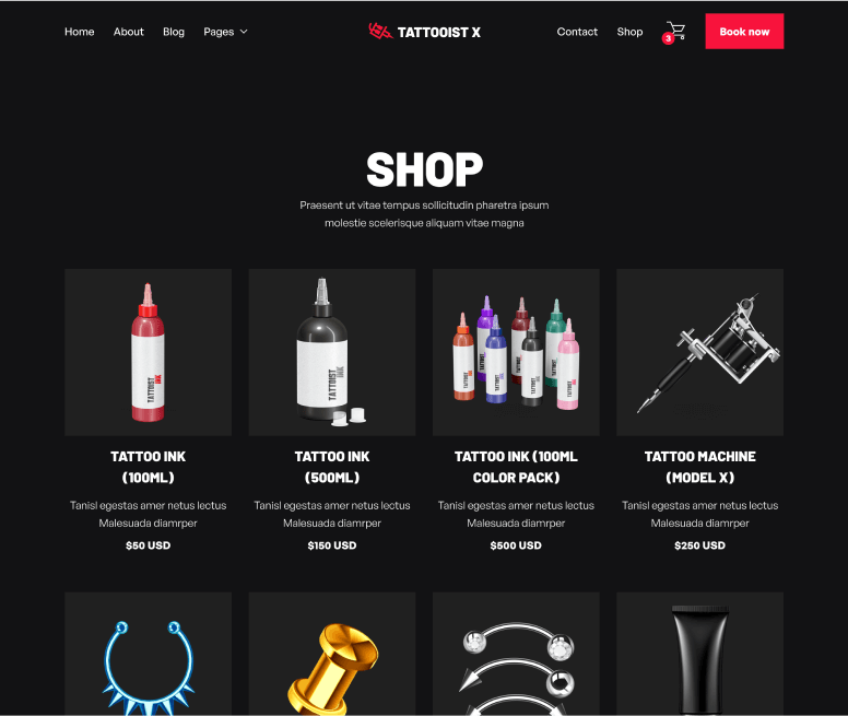 Shop - Tattooist X Webflow Template