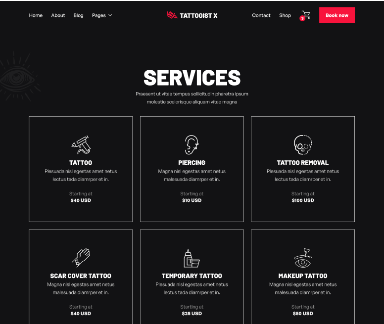 Services - Tattooist X Webflow Template