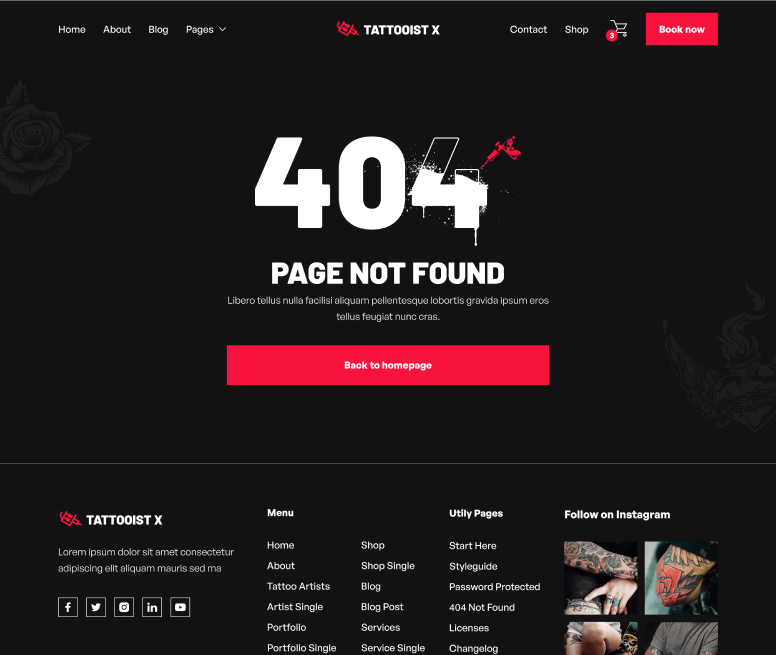 404 Not Found - Tattooist X Webflow Template