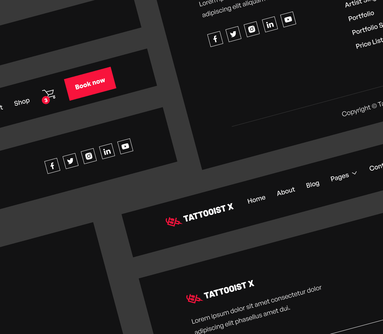 3 Headers And Footers - Tattooist X Webflow Template