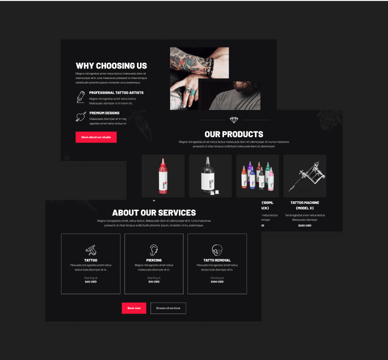 30+ Sections - Tattooist X Webflow Template
