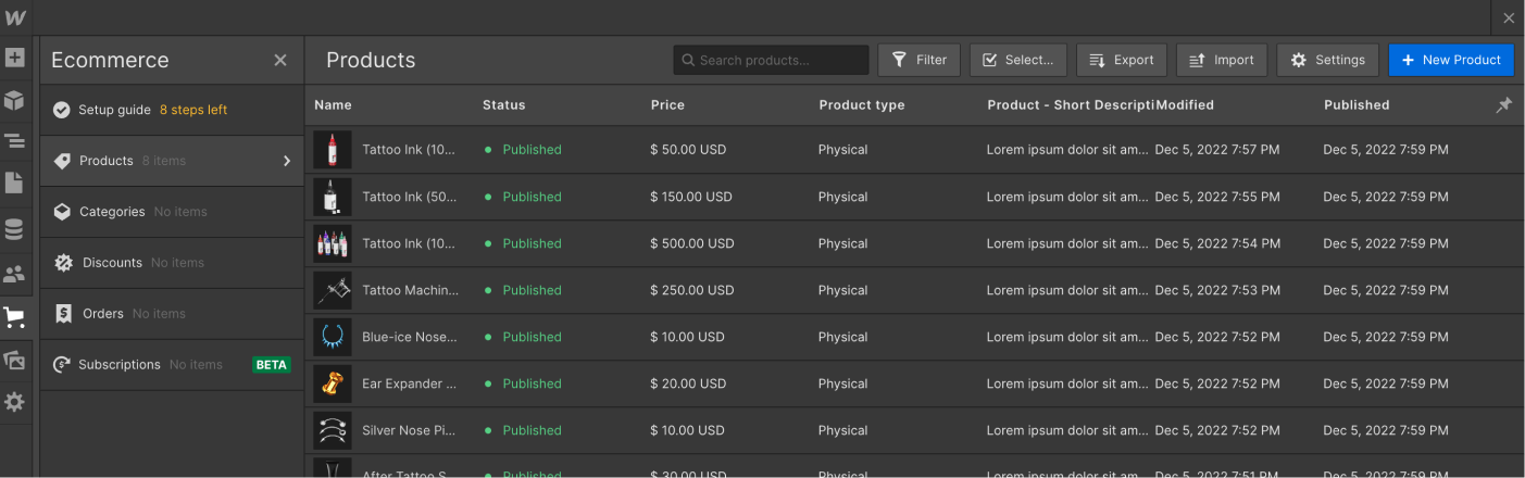 eCommerce Collection - Tattooist X Webflow Template