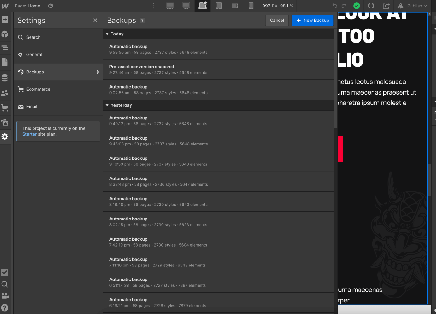 Backups - Tattooist X Webflow Template