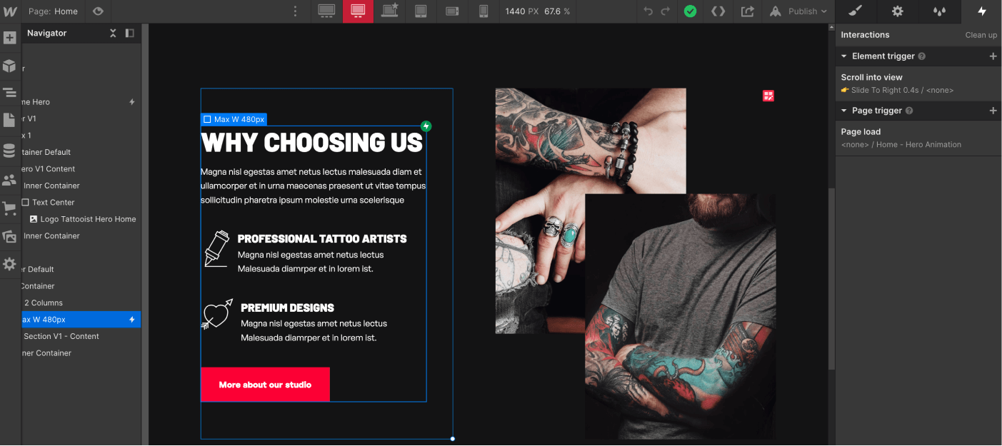 Animations - Tattooist X Webflow Template
