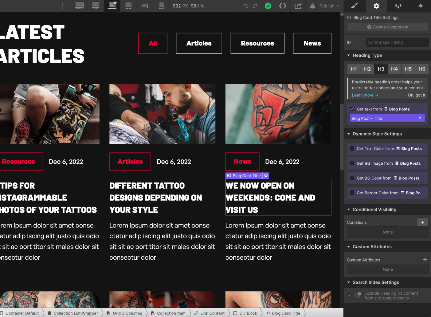 CMS Content - Tattooist X Webflow Template