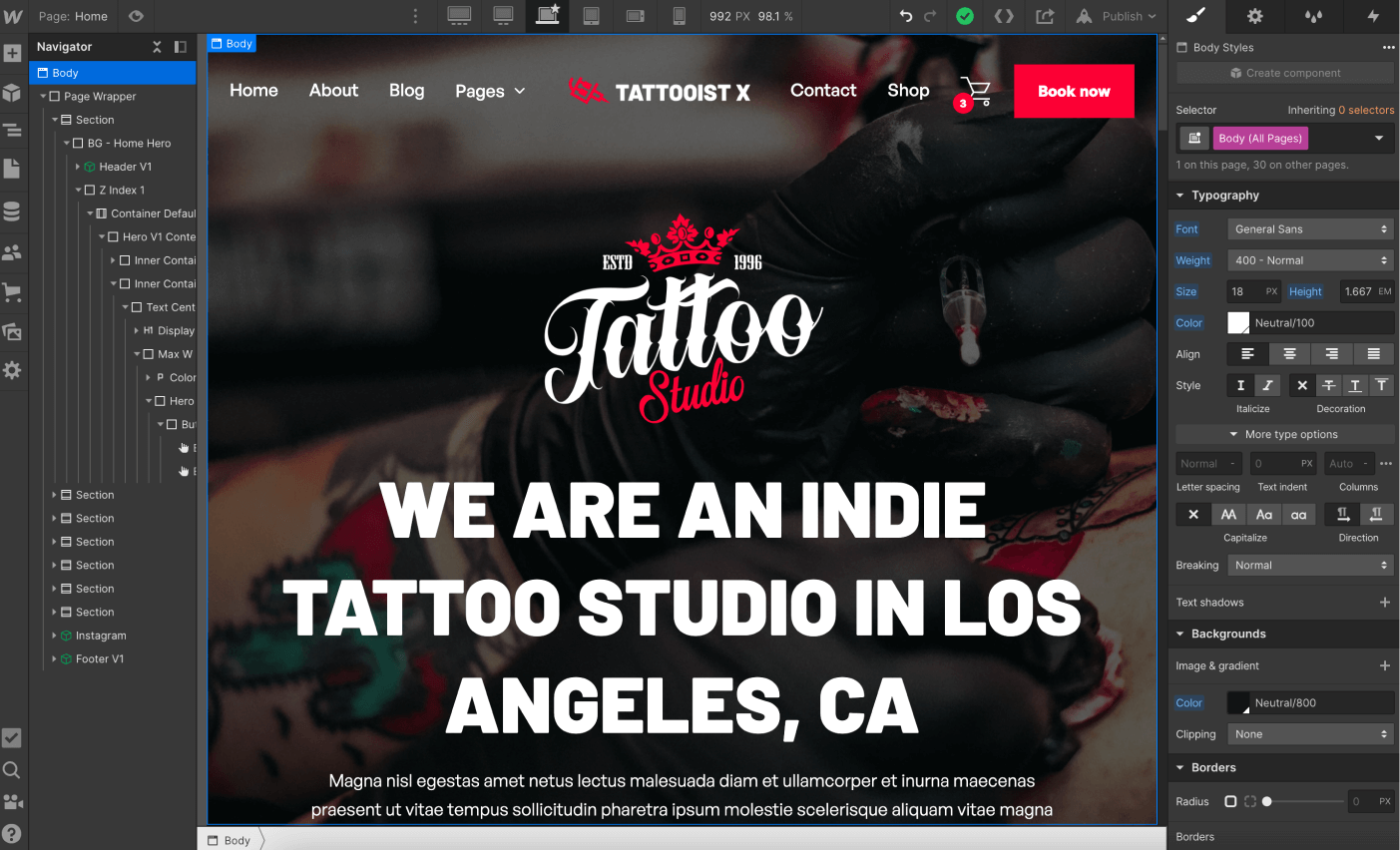 Typography - Tattooist X Webflow Template