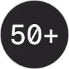 Black circle with white text displaying '50+' inside.