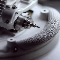 Close-up of a precision metal tool or machine part with intricate textured surface detail.