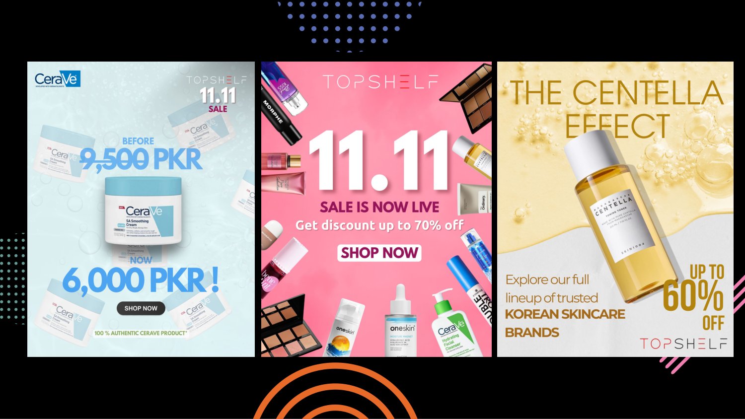 Topshelf Pakistan e-commerce creatives by Pixelix