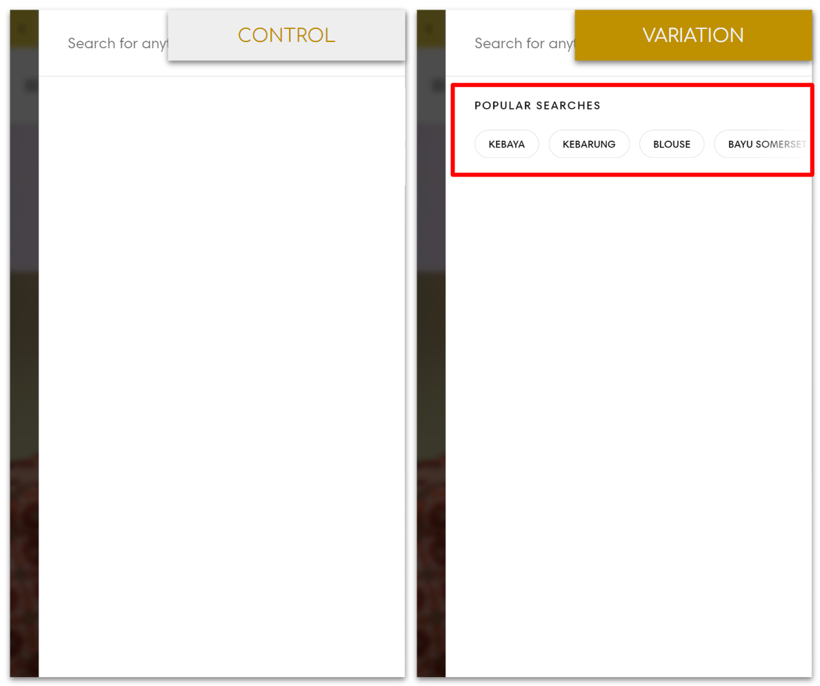 Bayu Somerset predictive search test, control vs variation