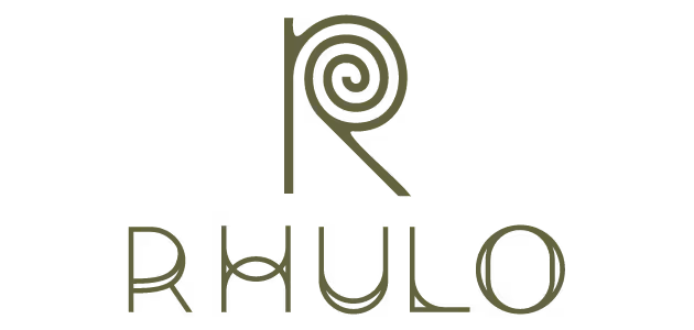 Logo mit stilisiertem Buchstaben R und dem Schriftzug RHULO.