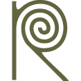 Stilisierter Buchstabe R mit einer spiralförmigen Linie, die den oberen Teil des Buchstabens bildet.
