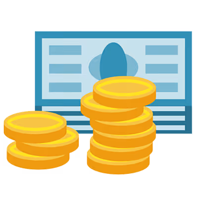 Illustration von einem Stapel goldener Münzen vor einem großen Geldschein.