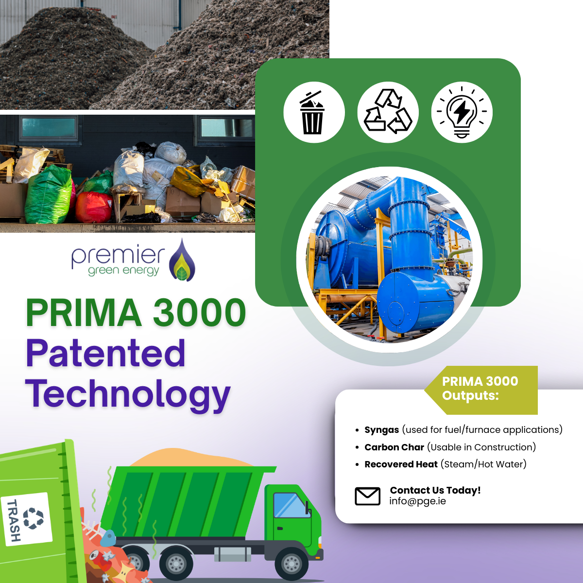 Premier Green Energy PRIMA 3000 syngas carbon char energy outputs