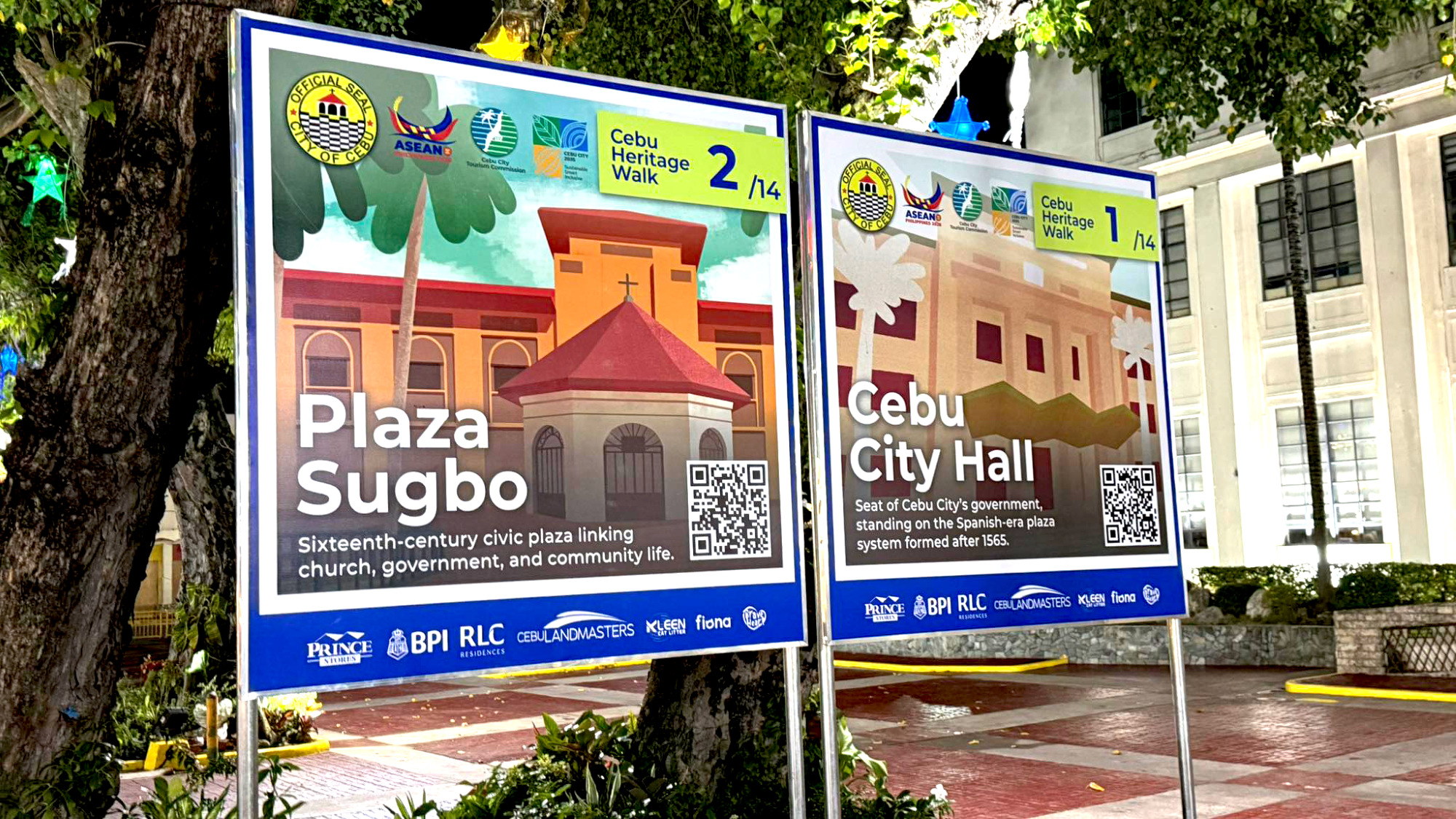 Cebu City ASEAN 2026 Heritage Walk signage — Plaza Sugbo and Cebu City Hall brand materials