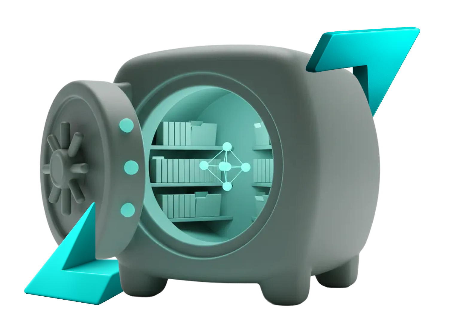 3D illustration of a secure vault representing built-in AI system security.