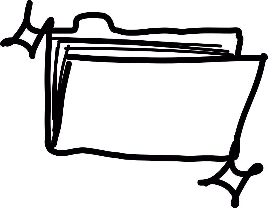 Eine simple Illustration in schwaz weiß von einem Ordner der offen ist. In dem Ordner sind ein paar Dokumente.