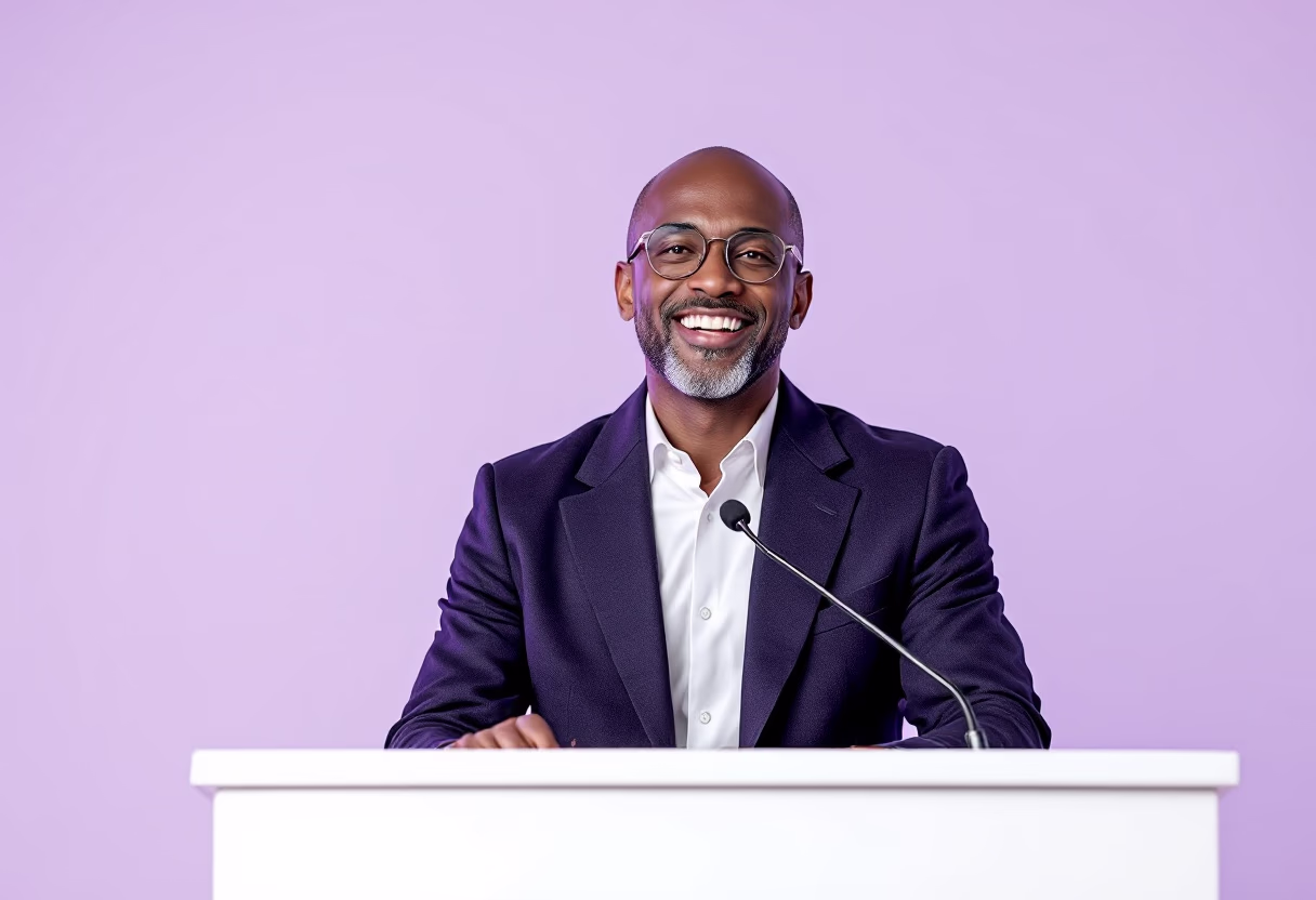 image of author speaking at an event