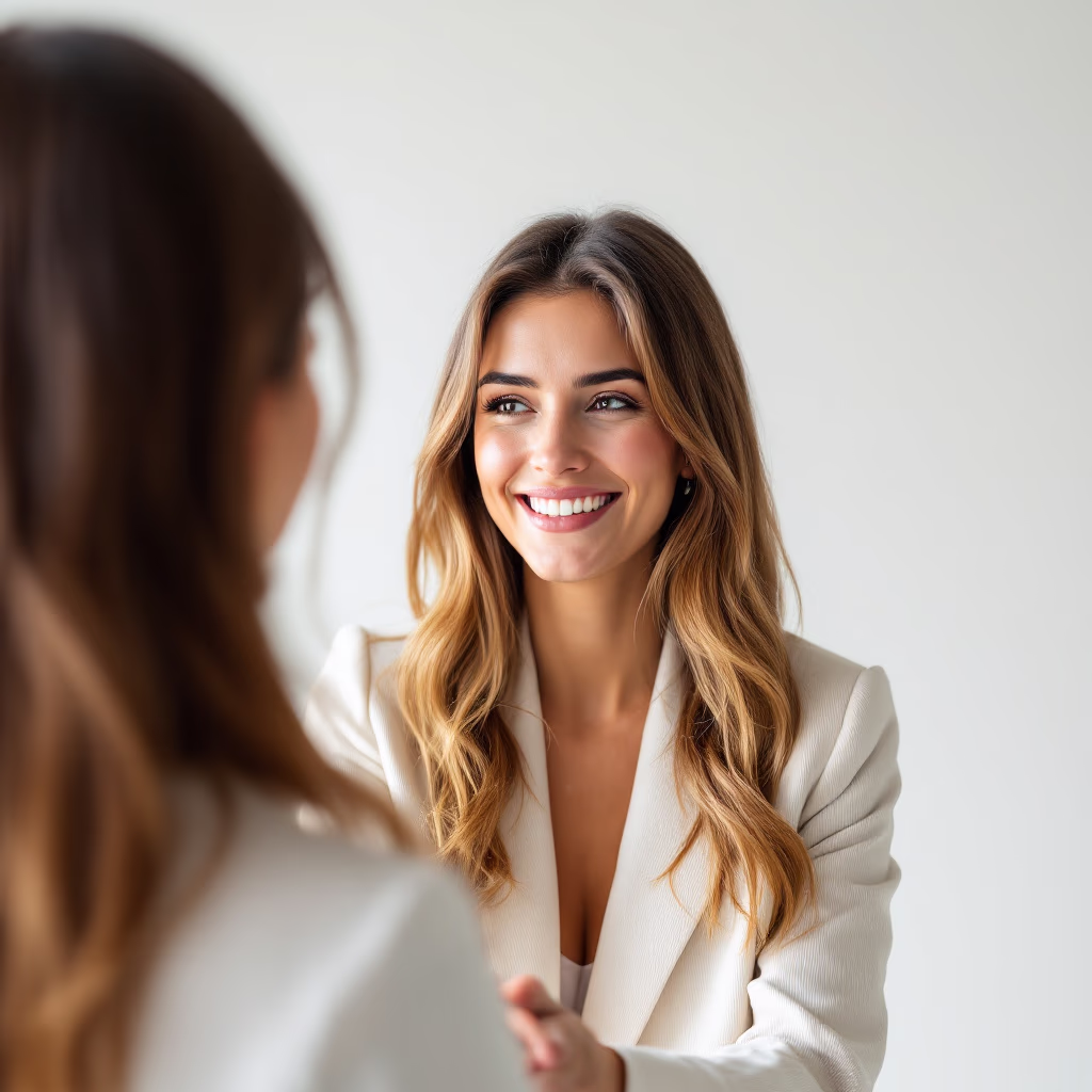 [headshot] image of satisfied customer shaking hands with company representative (for a fintech company)