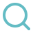 Blue magnifying glass search icon on white background.