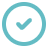 Teal check mark inside a circle icon.