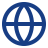Navy blue globe icon representing global connection.