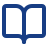 Open book icon with navy blue outline.