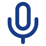 Icon of a navy blue microphone symbol representing audio or voice input.