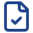 Blue checkmark inside a square next to a document icon, symbolizing file verification.