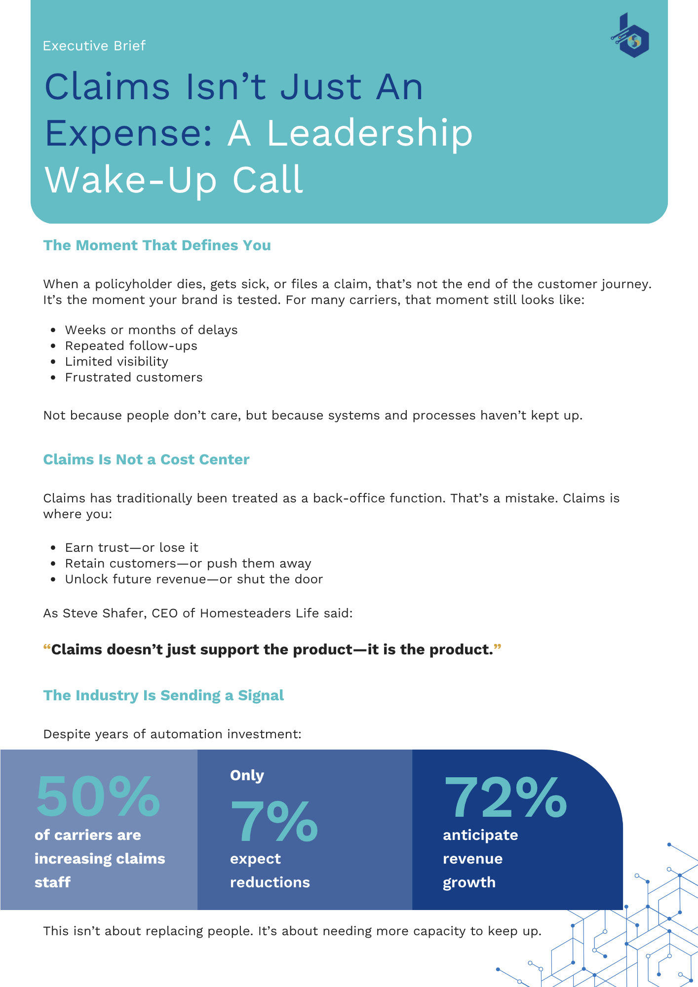 Page 1 of the Modern Claims Executive Brief outlining Benekiva's modern claims platform approach