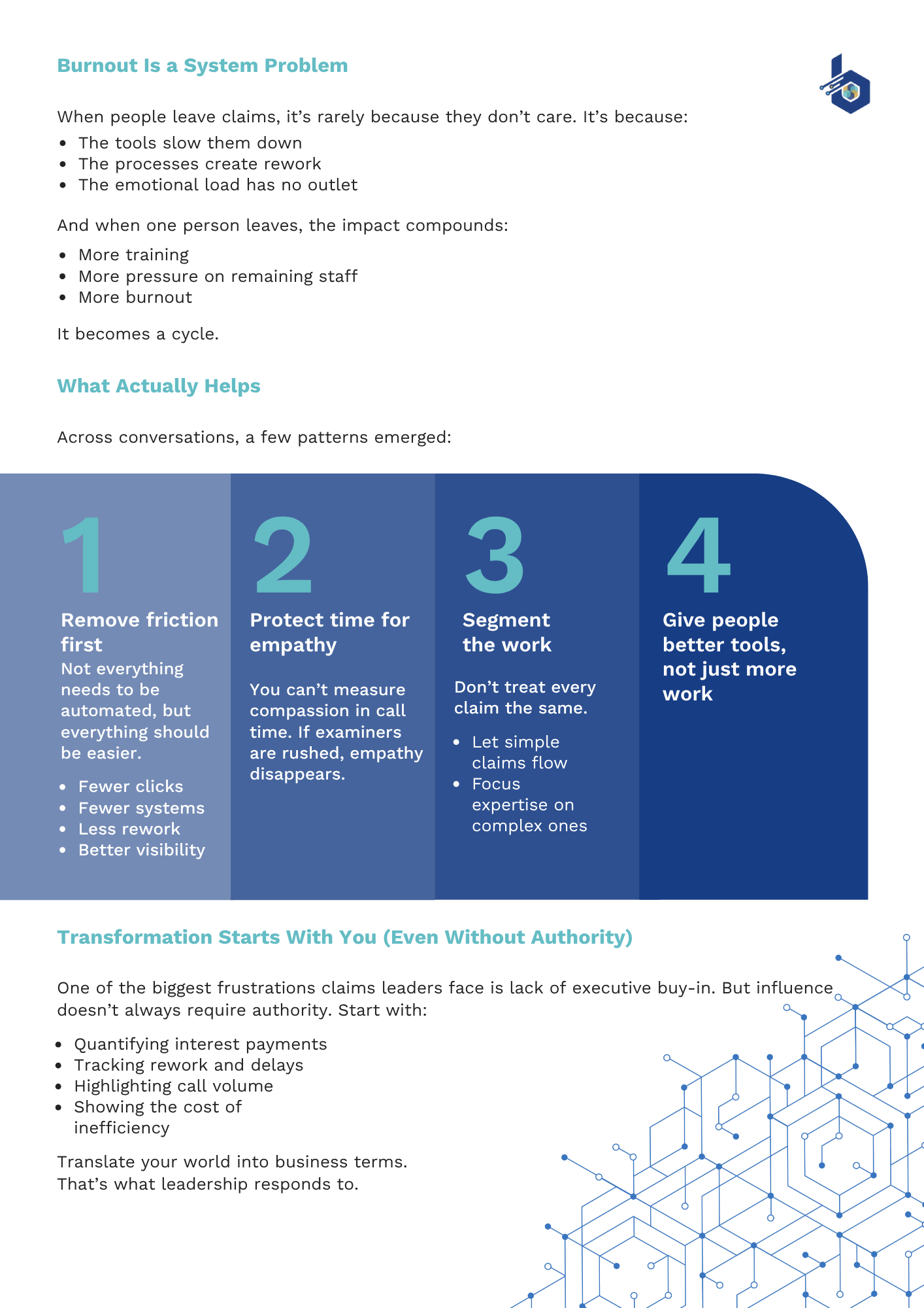 Modern Claims Report Claims Leaders page 2 talking about Benekiva's modern claims platform.
