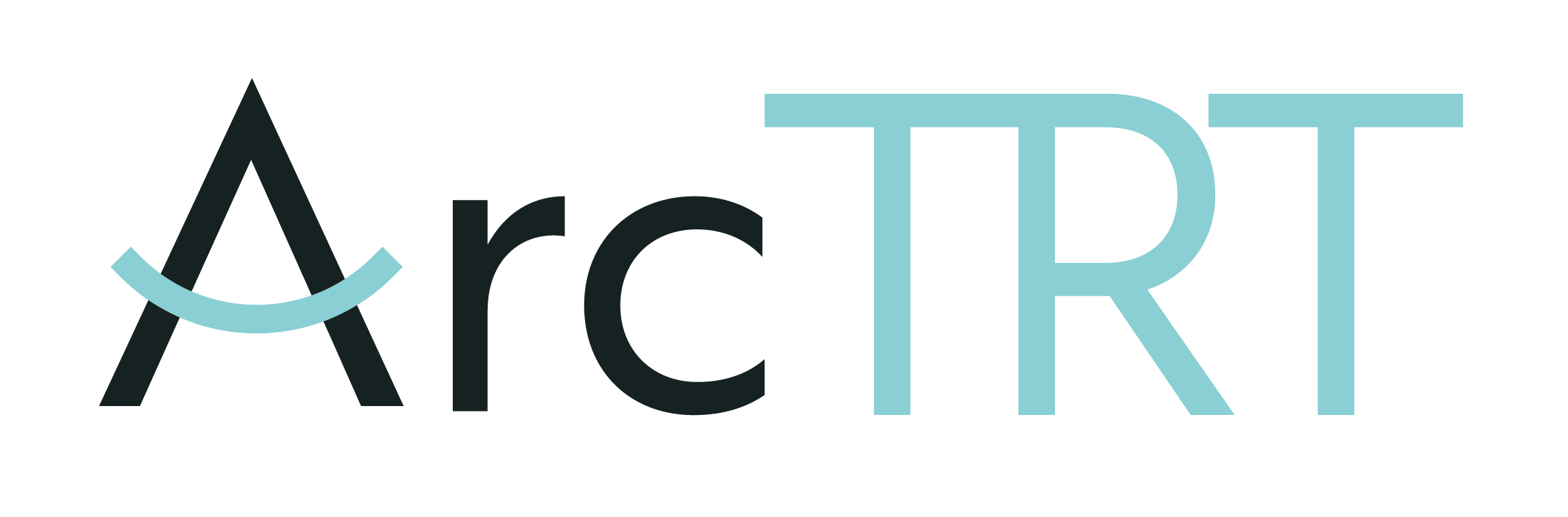 ArcTRT logo with stylized text where the A has a light blue curved line crossing it and TRT is in light blue letters.