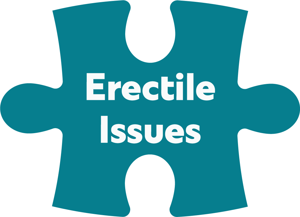 Blue puzzle piece with white text reading 'Erectile Issues'.