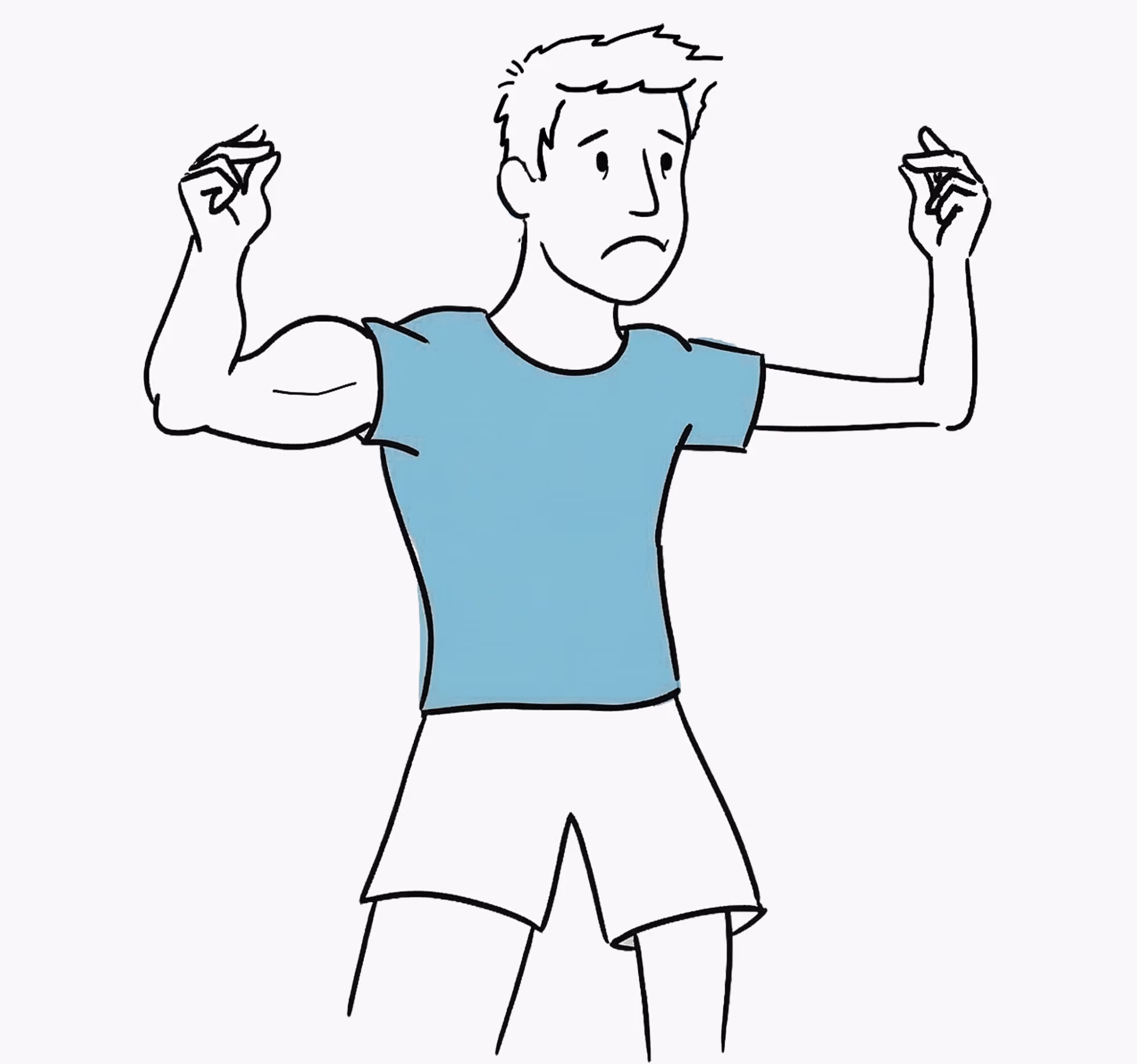 Illustration of a man with one muscular arm and one very thin arm, showing muscle loss on the right side.