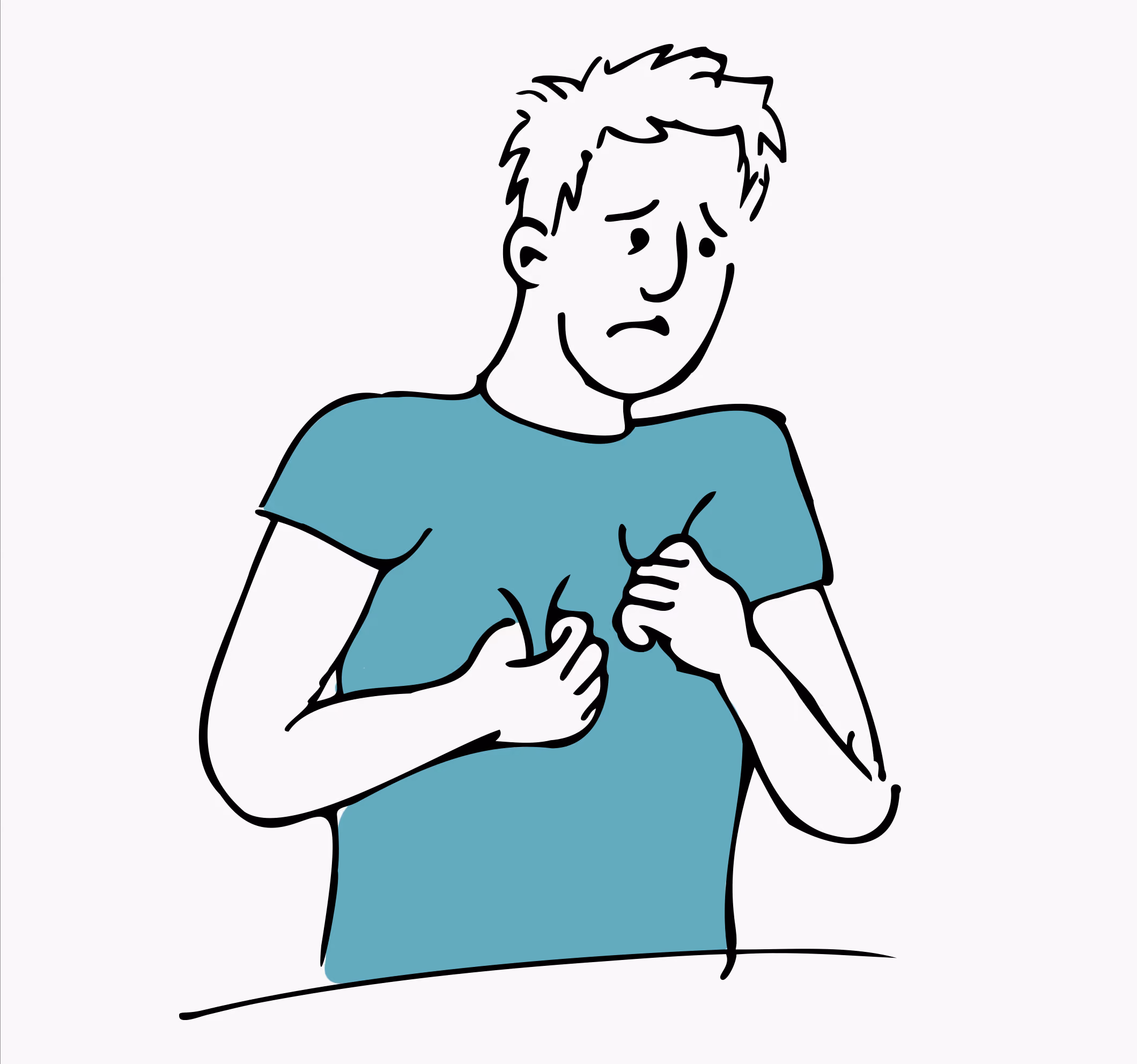 Illustration of a worried person clutching their chest, depicting anxiety or chest discomfort.