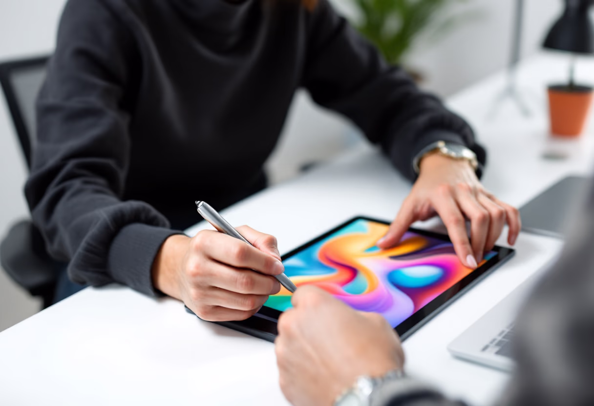 graphic designer drafting on digital tablet